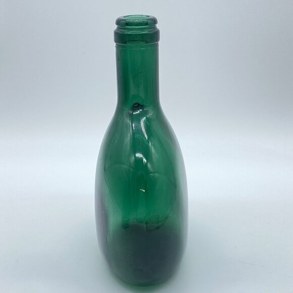 Pair Of Vintage Vinol Green and Amber Glass Flask Style Bottles Rounded Shape - Picture 7 of 15